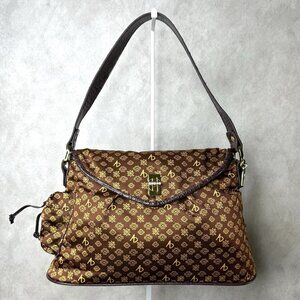 Alfred Durante Purse Brown Gold Logo Top Handle Drawstring Side Pocket Handbag